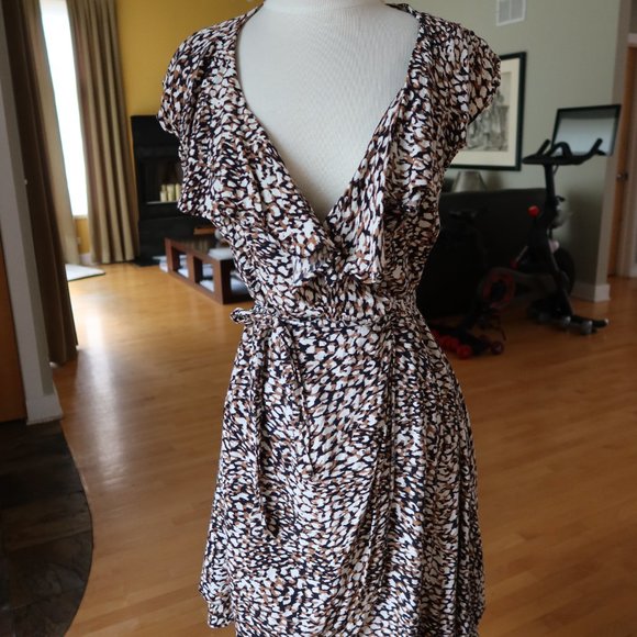 Free People French Quarter mini wrap ruffled wrap dress $128 in jet combo size L - Picture 3 of 16
